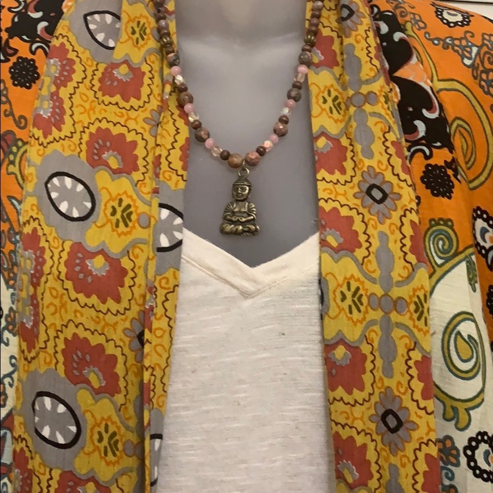 Handcrafted Pewter Buddha Rhodonite Necklace Set - Picture 2 of 7